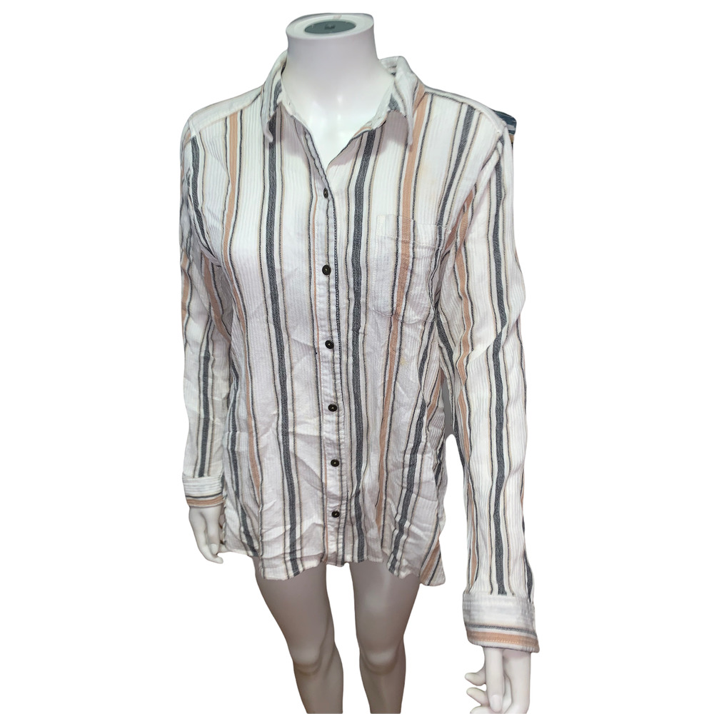 Sonoma White Striped Button Down Blouse L - Picture 1 of 5